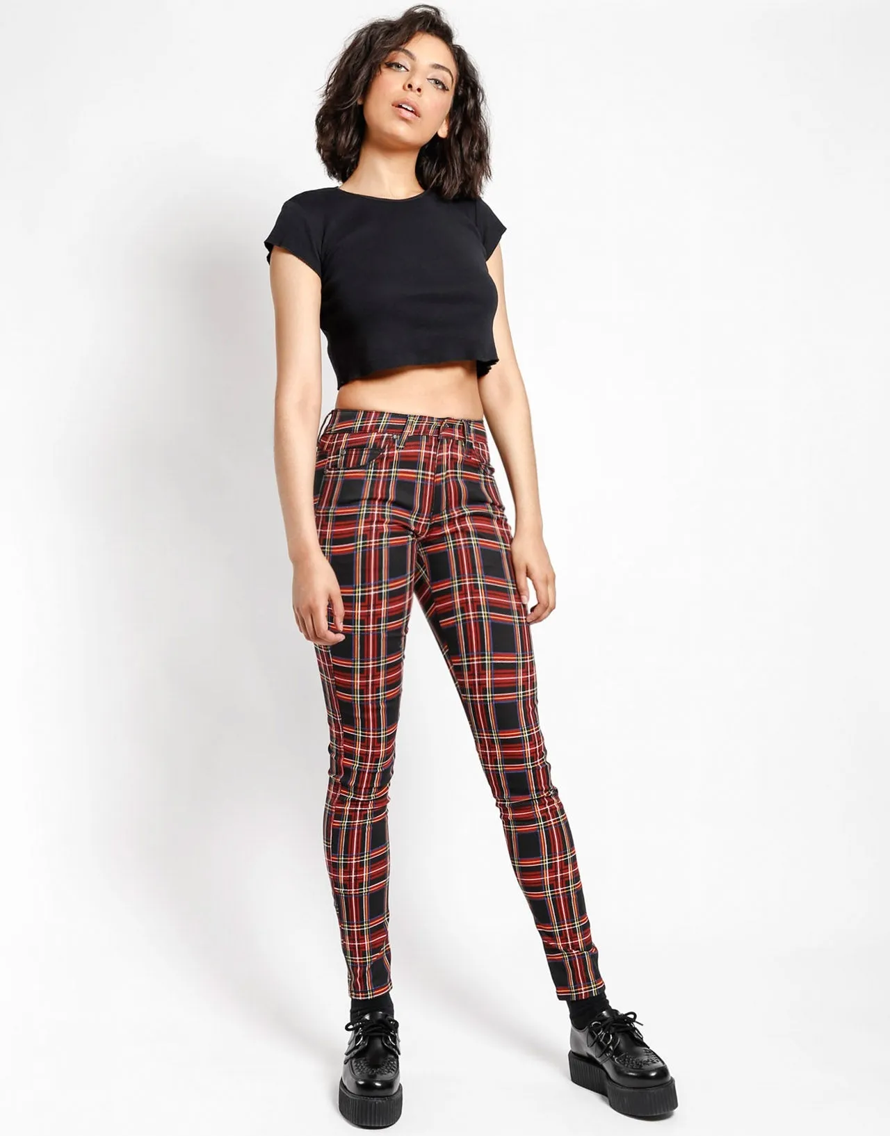 HIGH WAIST T-BACK JEAN BLACK PLAID Travel Ready Basic Layers