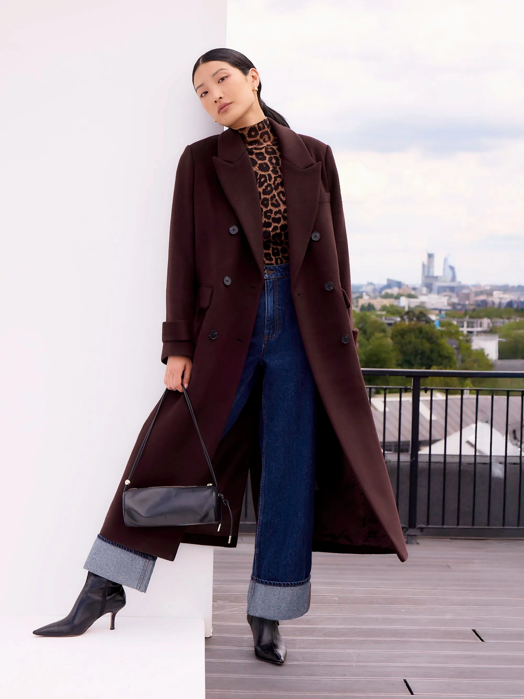 Vegan Fabric Street Ready Petite Bitter Chocolate Wool-Blend Coat