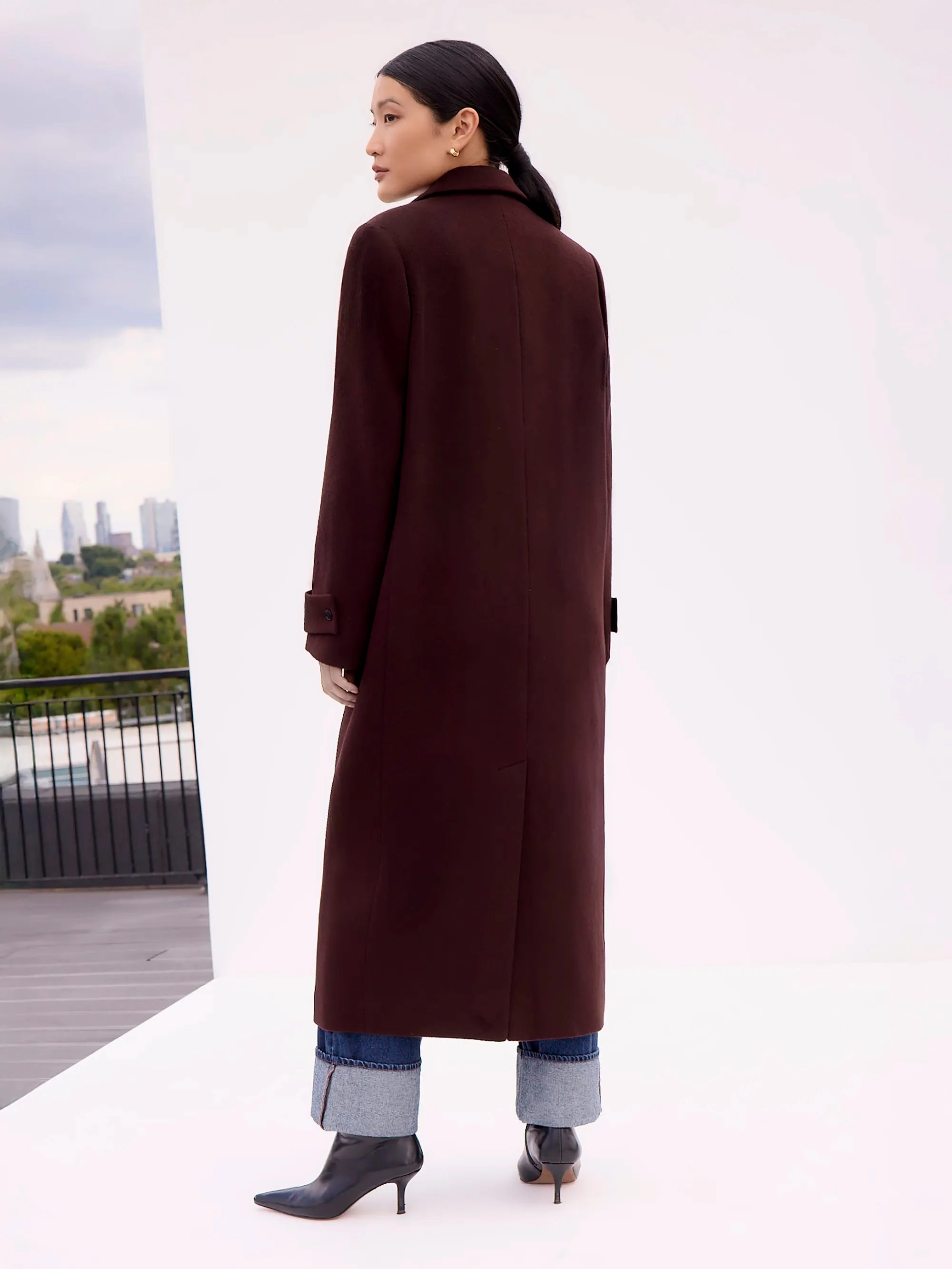 City Commuter Convertible styles Petite Bitter Chocolate Wool-Blend Coat