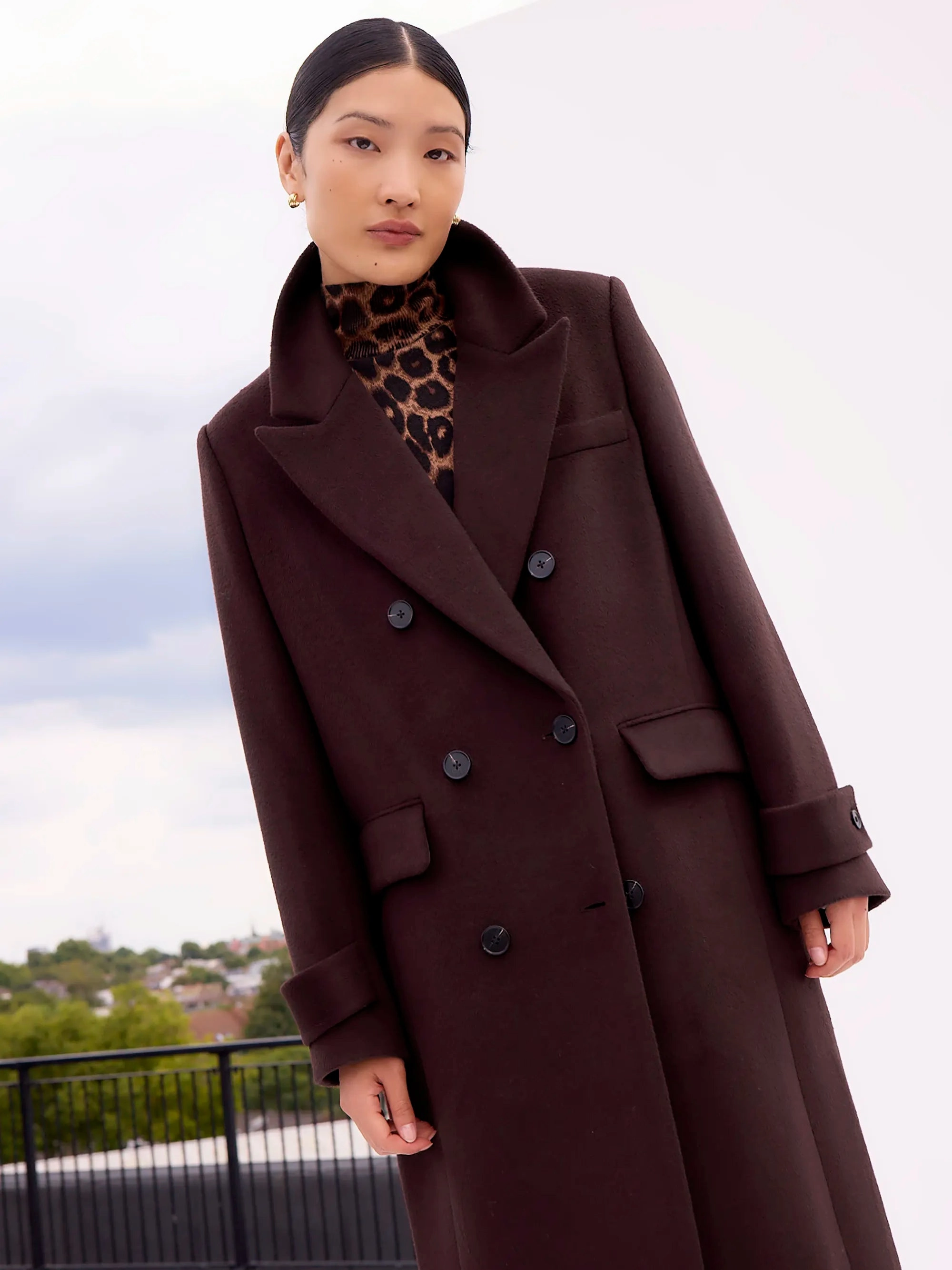 WaterResistantFabric Petite Bitter Chocolate Wool-Blend Coat