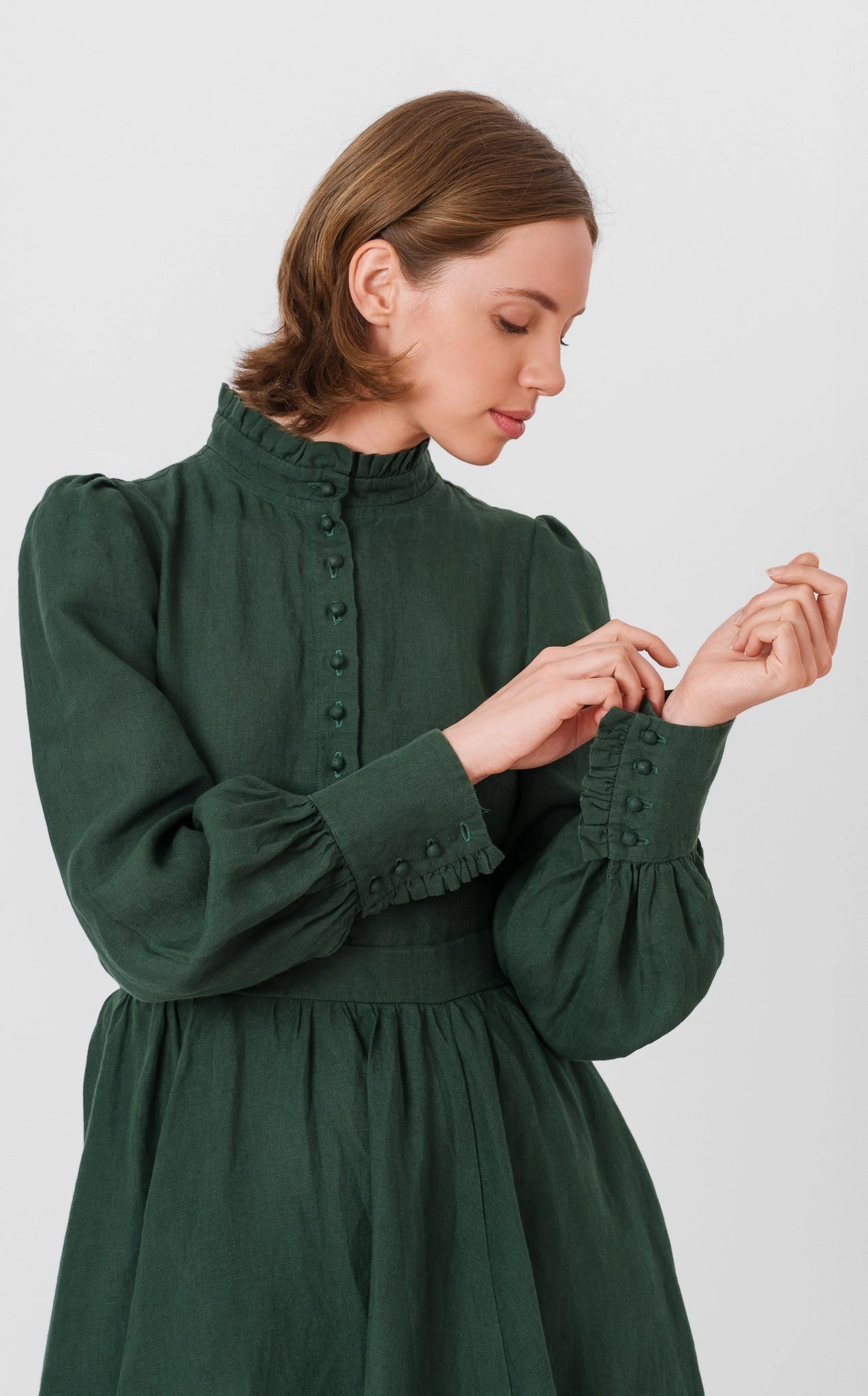 Day Fit Velvet-Sleeve Abigail Dress, Long Sleeve, Evergreen