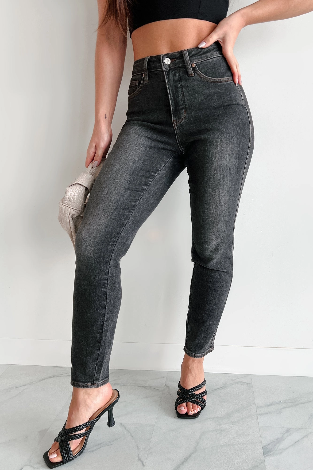 Benji Mid Rise Tummy Control Slim Fit Judy Blue Jeans (Black) Urban Ready Morning Stroll Streetwear Fan