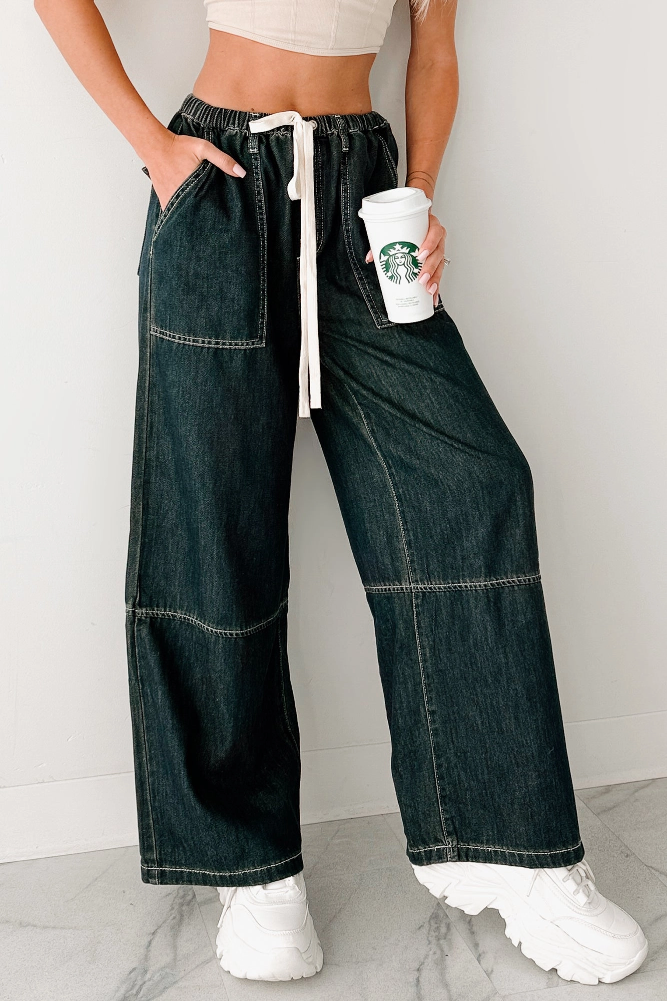 Outfit Combo Chill Energy Wide Leg Drawstring Pants (Grey Denim)