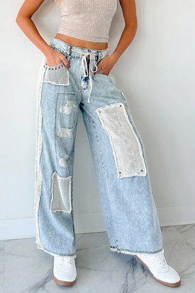 All Around Fit Annabell POL Patchwork Wide Leg Jeans (Denim)