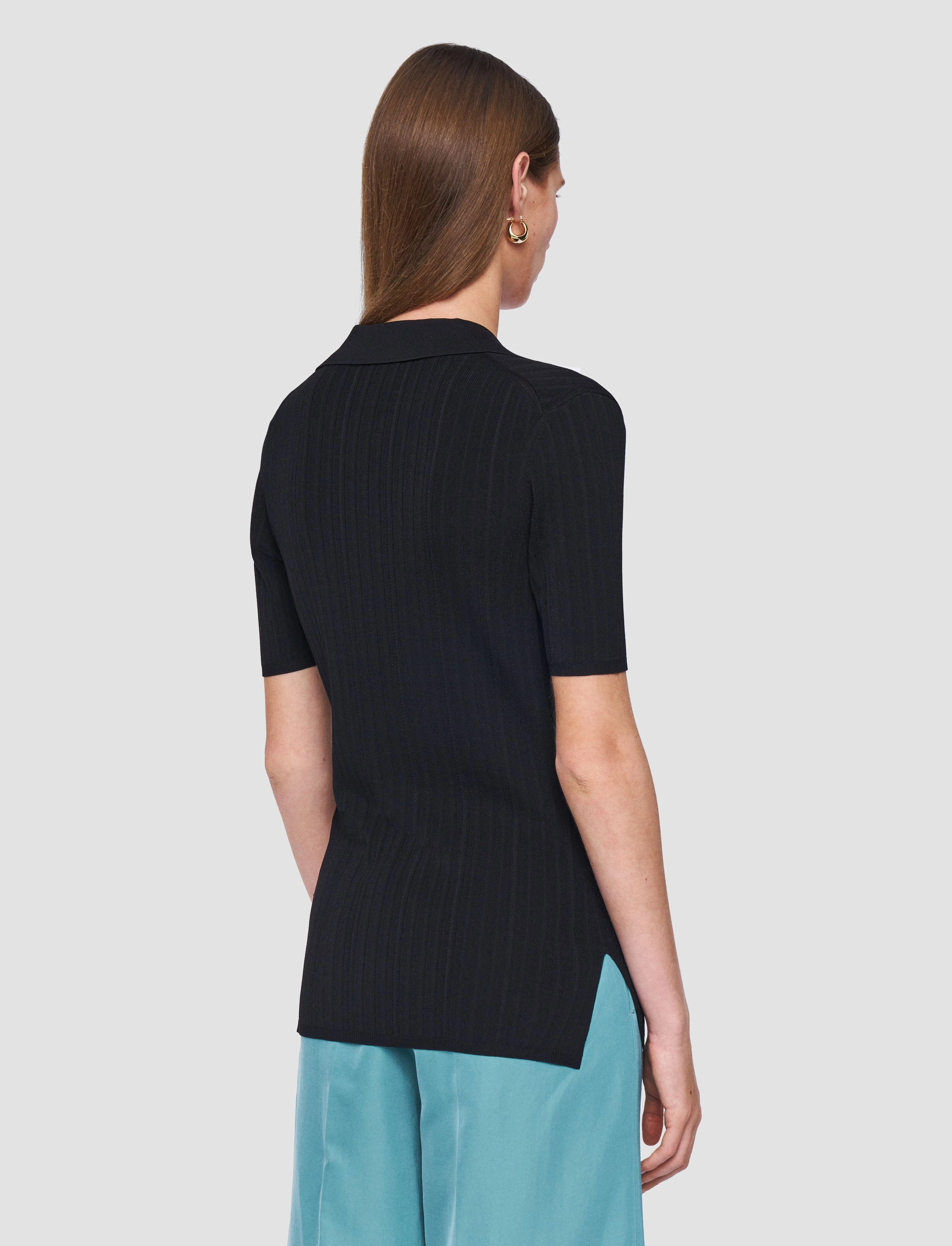 Viscose Rib Knit Polo Top Breathable mesh lining