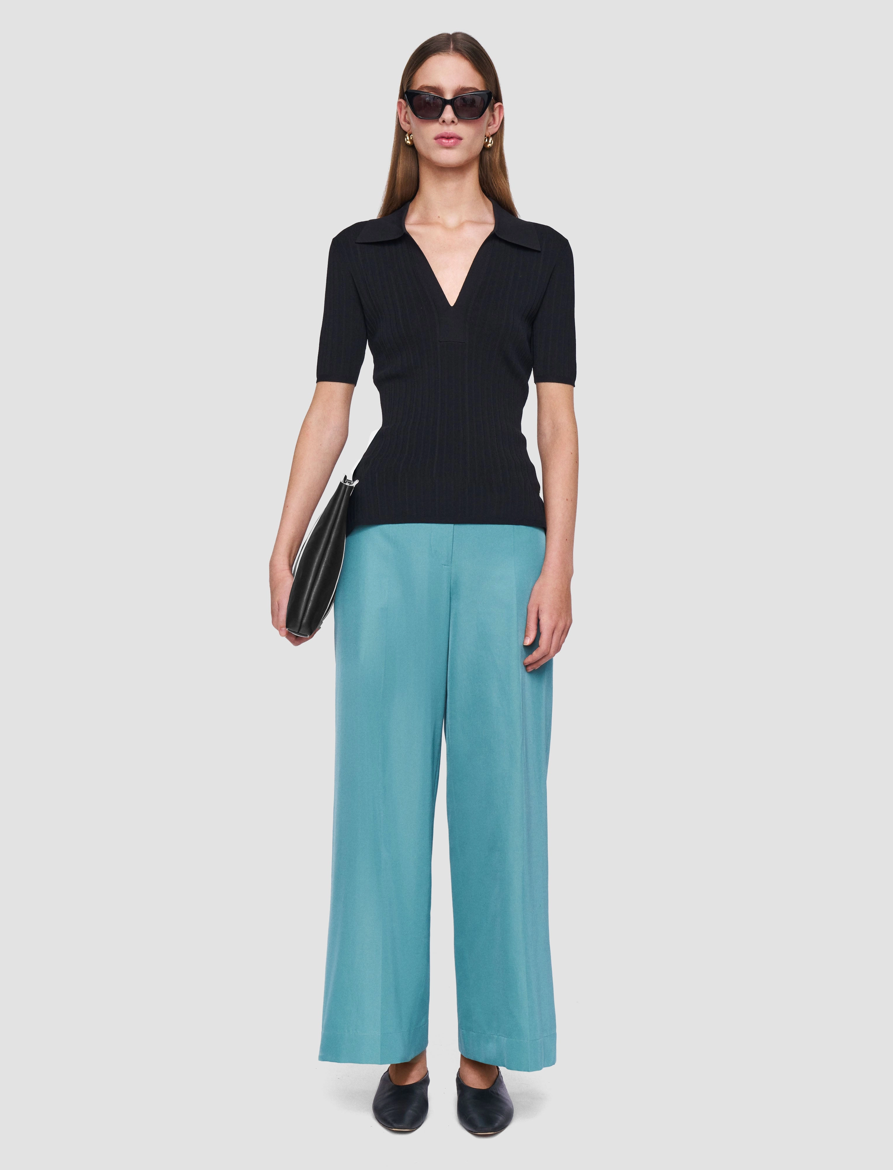 Reinforced Edging Non Chlorine Bleach Safe Viscose Rib Knit Polo Top