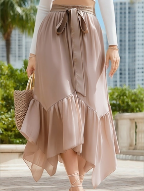 Sleepwear Slimming Effect LACE-UP IRREGULAR PATCHWORK SKIRT