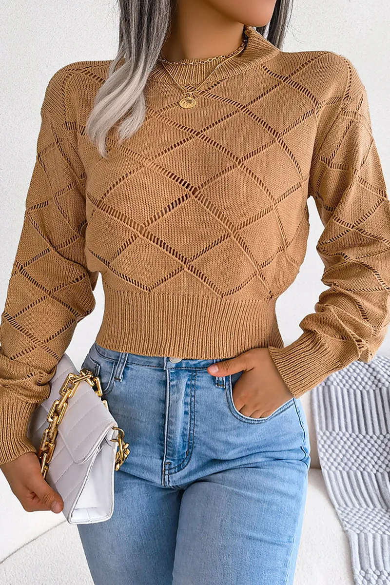 RIBBED HIGH NECK LACE SHORT LENGTH CROP SWEATER Cozy Style Wear