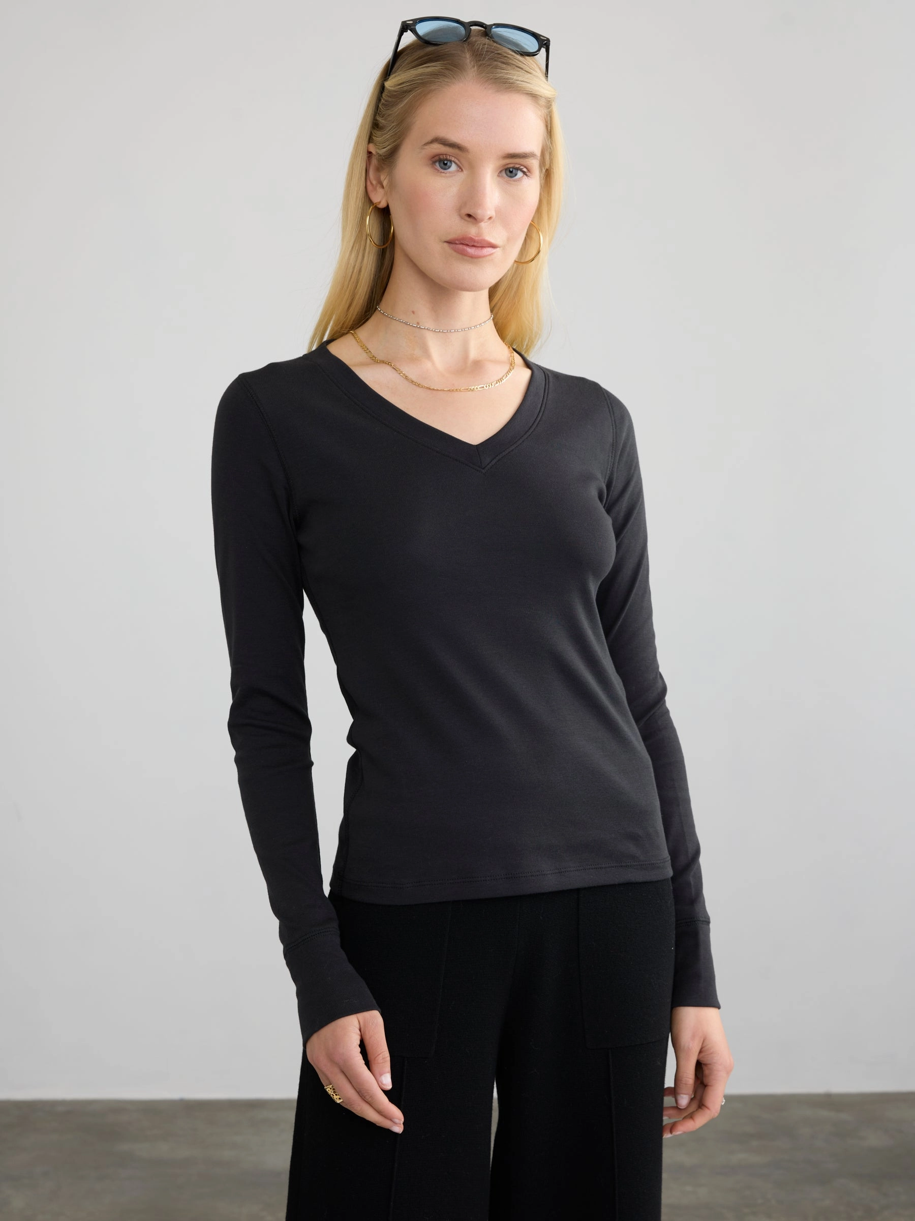 Gym Wear RIBBED COTTON L/S V-NECK