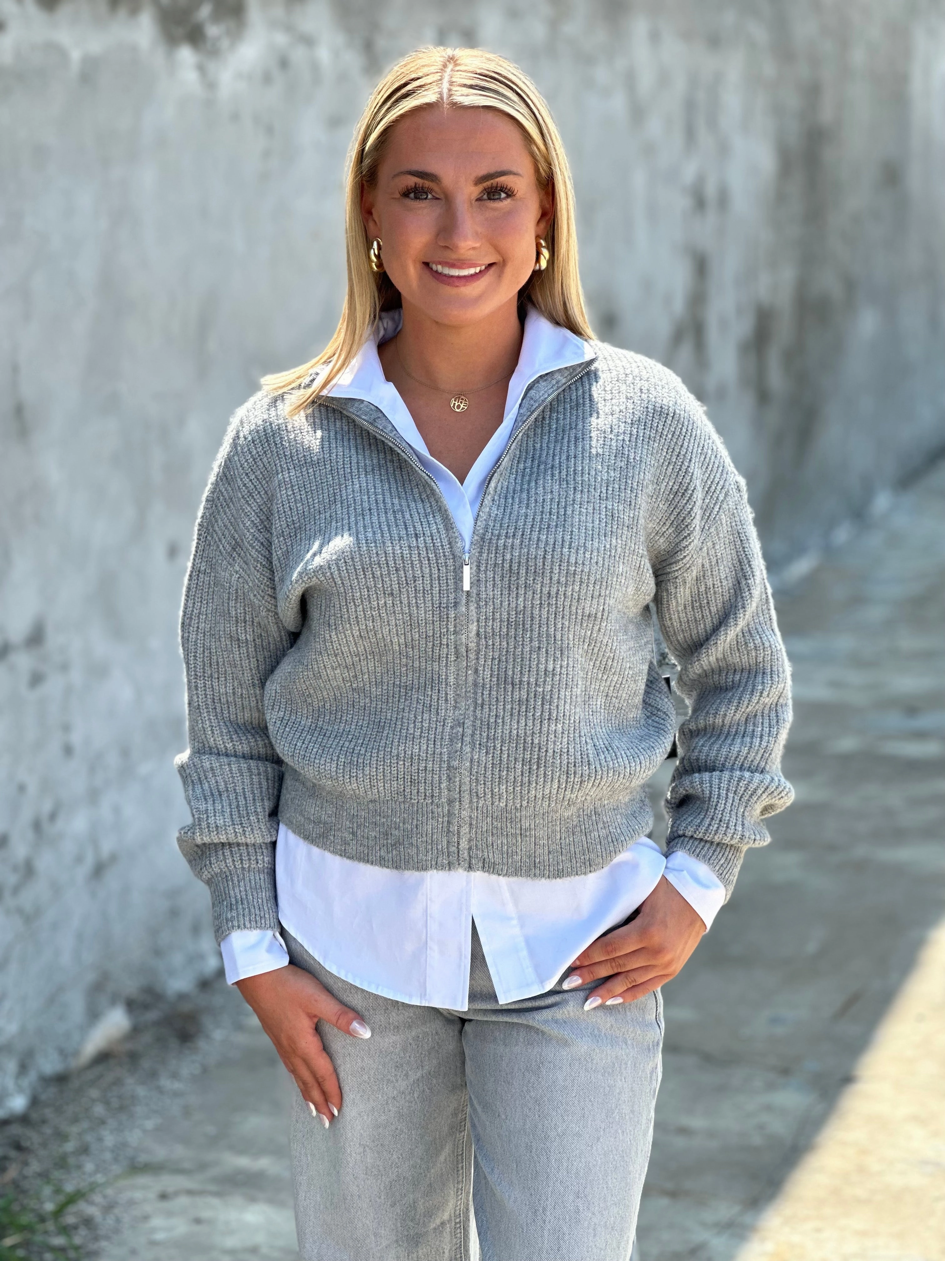 Ilma Long Sleeve Mock Neck Cardigan Breathable fabric