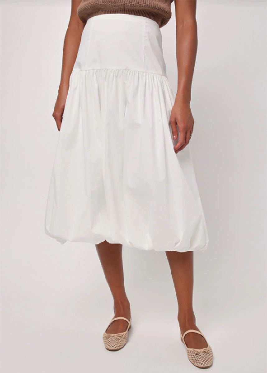 Cropped hem Ricki Poplin Midi Skirt - White