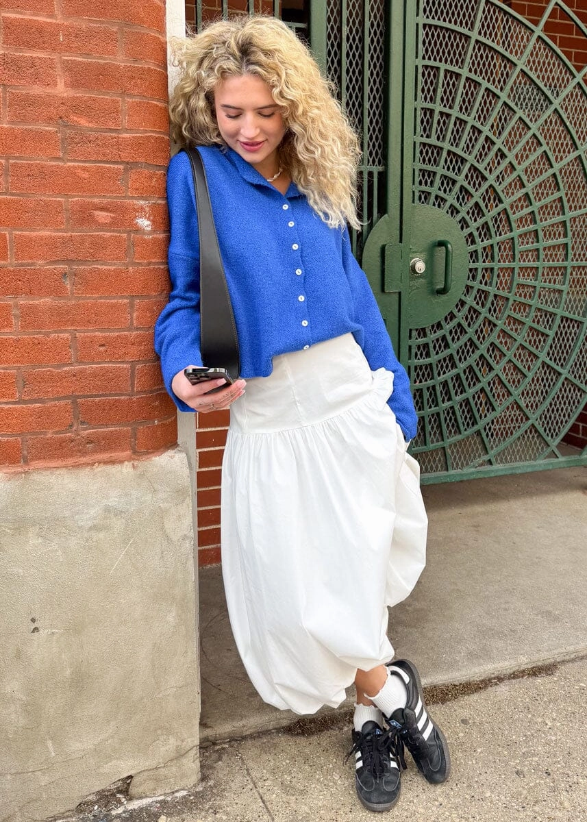 Ricki Poplin Midi Skirt - White Comfort Focus