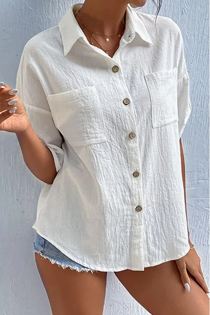 Multi Pocket ROLL UP POCKET BUTTON UP LOOSE COLLAR SHIRTS