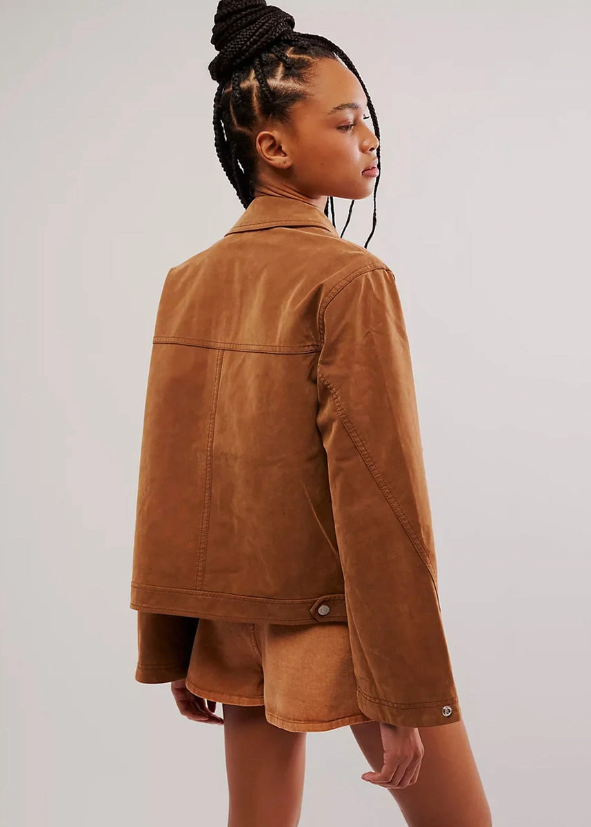 Blair Vegan Suede Jacket - Caramel Cafe Layered Insulation Reversible Layer