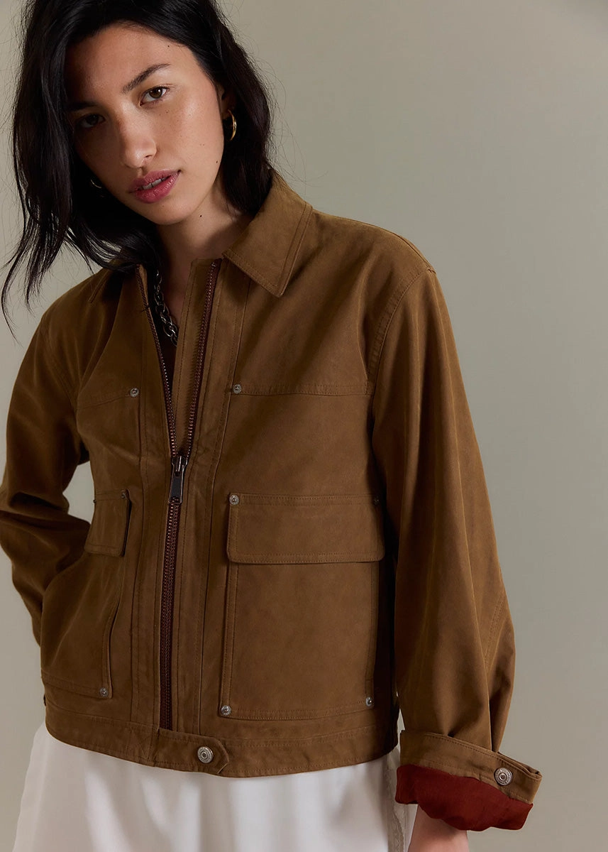 Blair Vegan Suede Jacket - Caramel Cafe Microfiber Blend