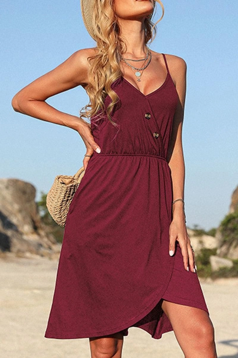 Layer Light Smart Cut V NECK BUTTON TIGHTEN WAIST CAMISOLE DRESS