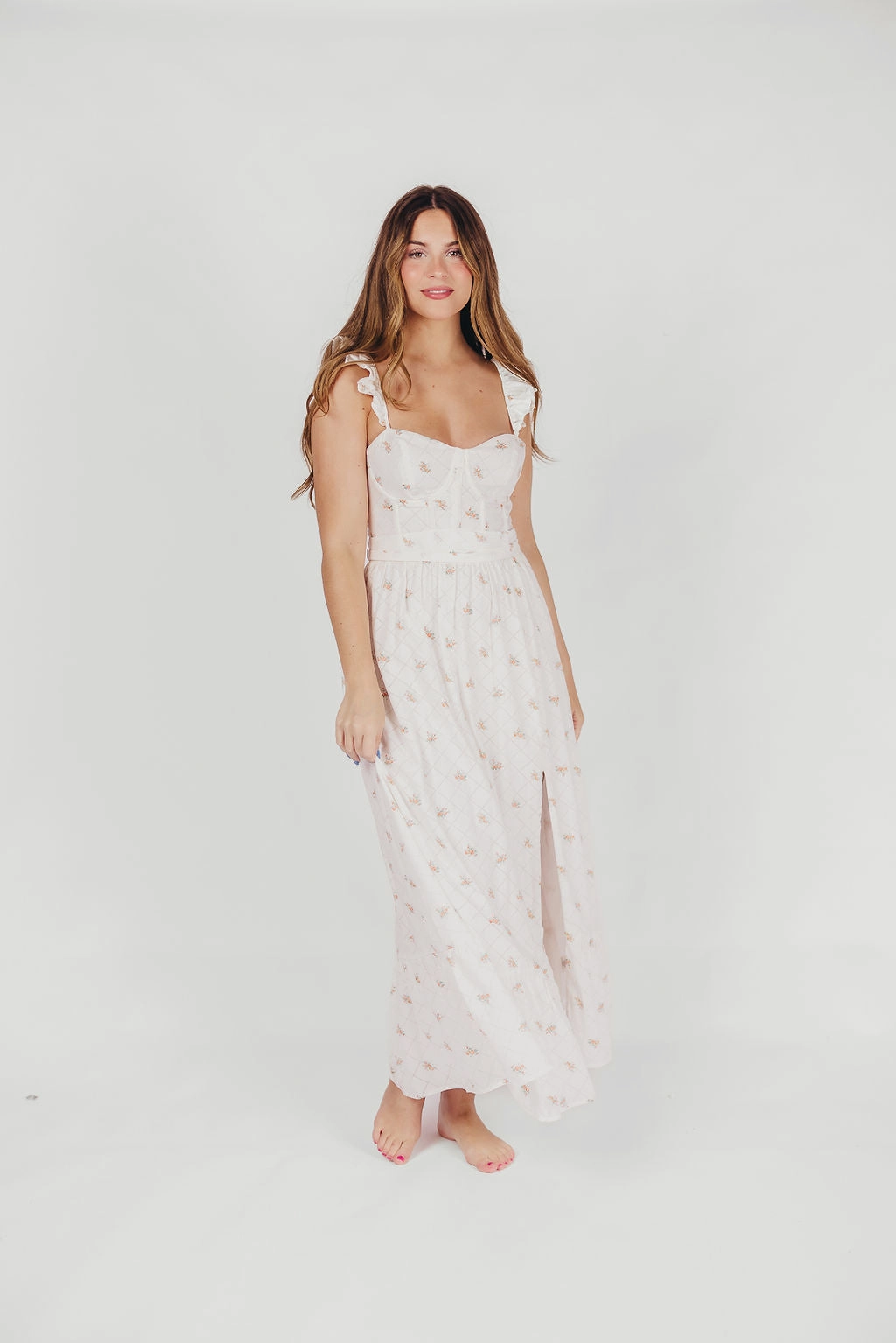 Day Magic Rosamund Bustier-Style Maxi Dress in White/Orange Floral - Inclusive Sizing (S-XL)