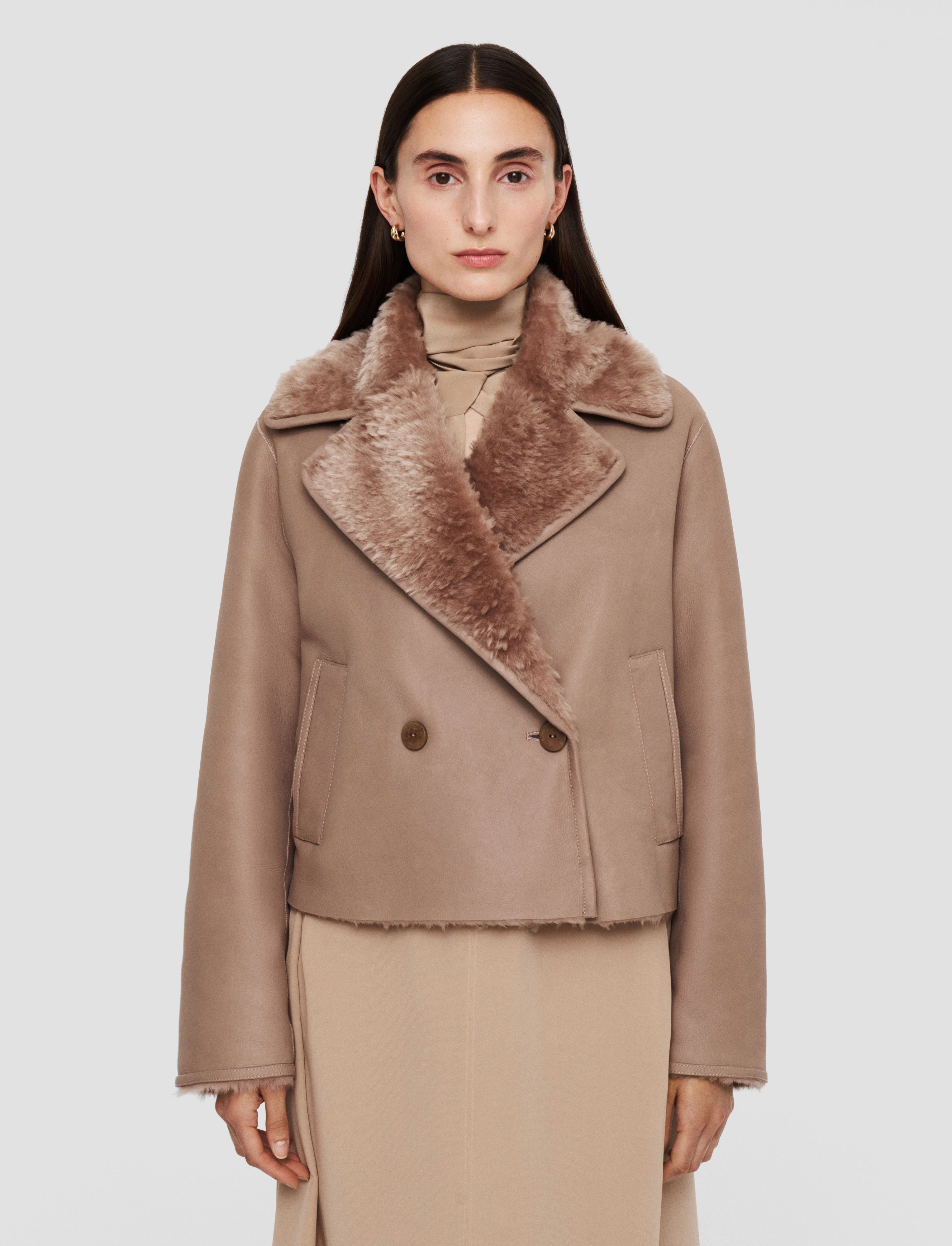 Rousse Textured Shearling Jacket Oversized Silhouette Bonded Closure Mechanism