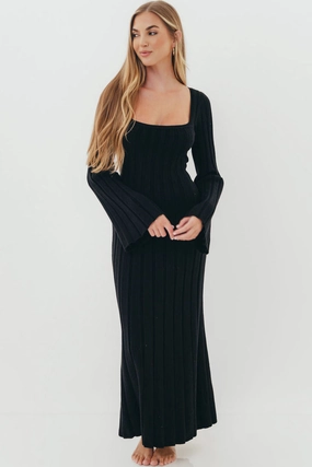 Rowan Square Neck Maxi Dress in Black Sophisticated Comfort