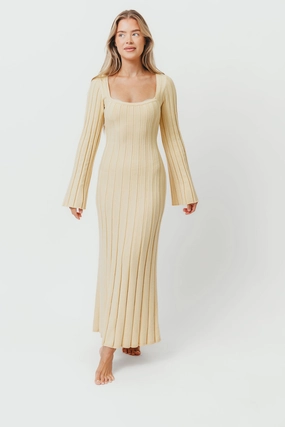 Rowan Square Neck Maxi Dress in Buttercream Korean Mood