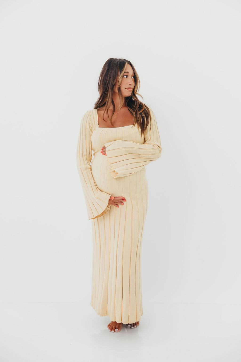 Rowan Square Neck Maxi Dress in Buttercream Anti-Static-Finish