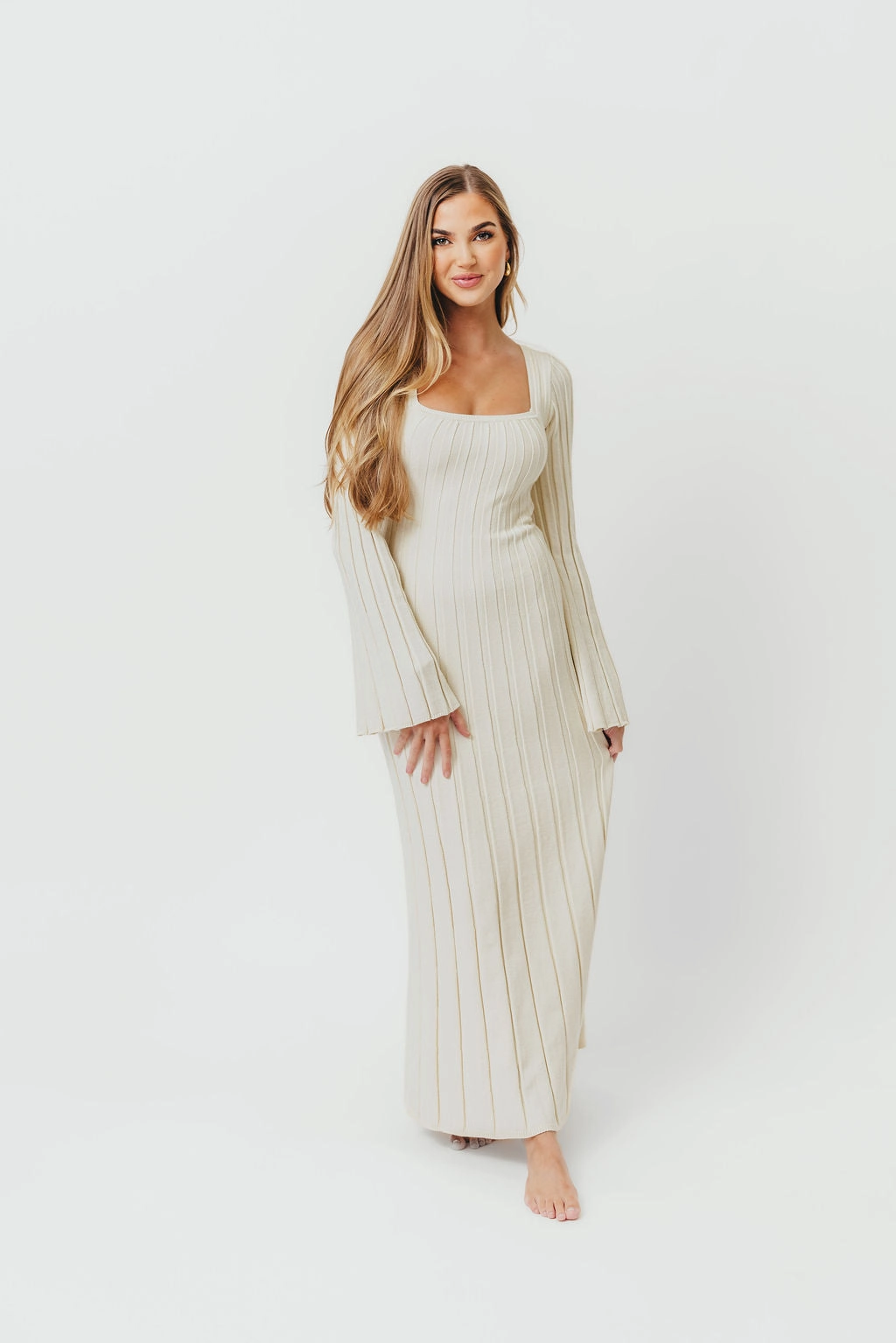 Rowan Square Neck Maxi Dress in Cream Lounge Cut