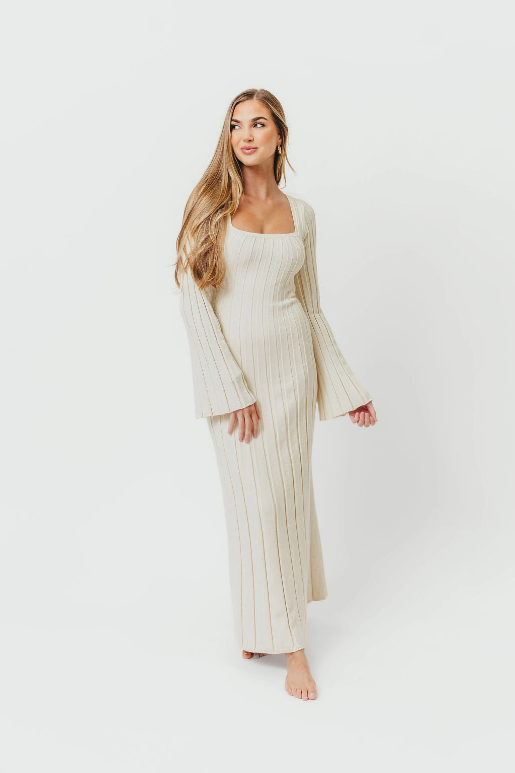 Rowan Square Neck Maxi Dress in Cream Long Lines Cool Structure