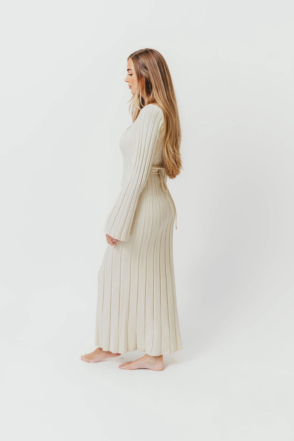 Rowan Square Neck Maxi Dress in Cream Minimal Detail Rooftop-Event