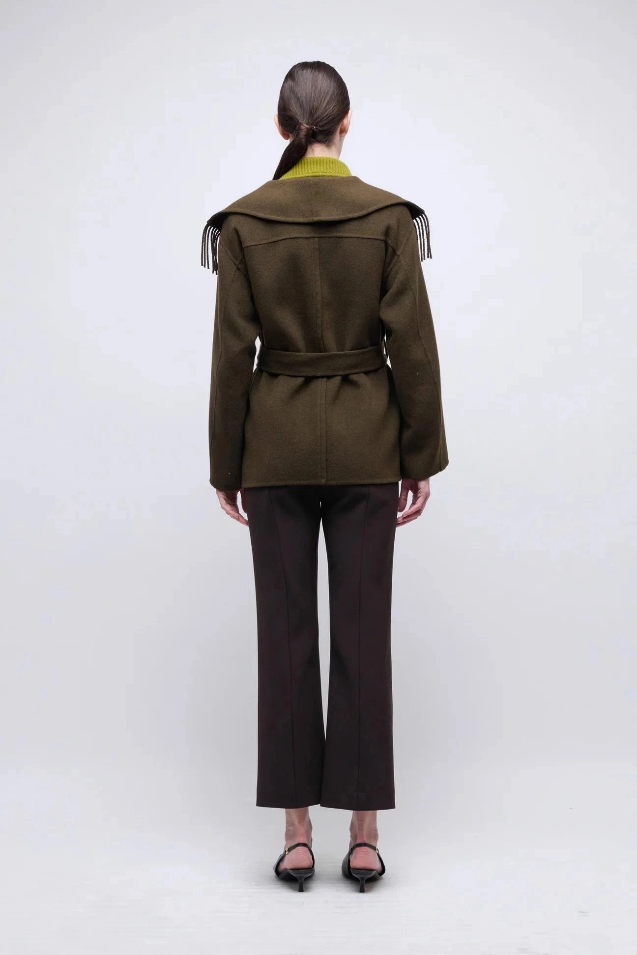 Odor Control Treatment Rowen Fringe Belted Wool-Blend Jacket Alligator