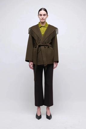 Weather Shield Quick Zip Rowen Fringe Belted Wool-Blend Jacket Alligator