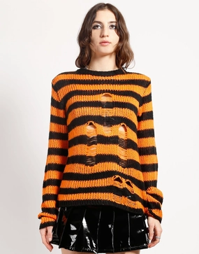 RAG STRIPE SWEATER ORANGE Comfortable clothing