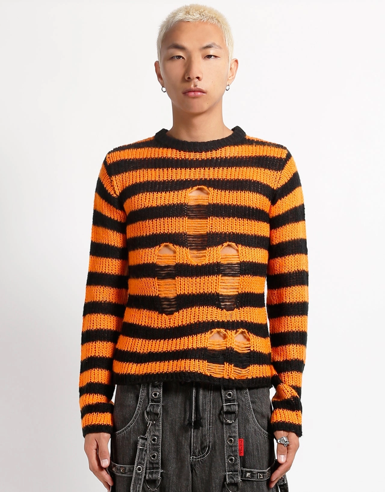RAG STRIPE SWEATER ORANGE Durable Reinforced Shoulders Temperature Control Technology