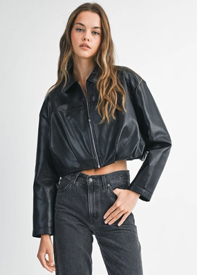 Abrasion Resistant Edges Good Material Charlie Pleated Cropped Jacket - Black