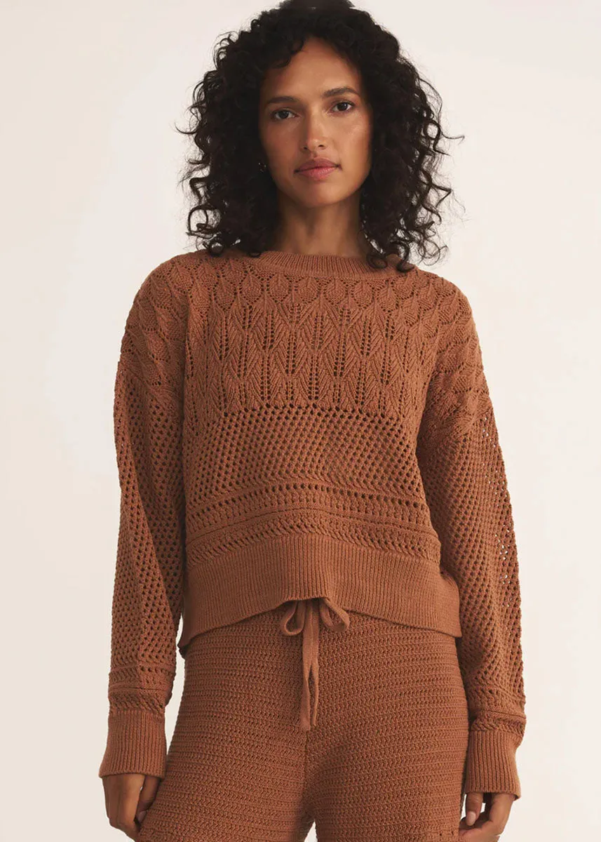 Casual Comfort Layer Rue Crochet Sweater - Teakwood