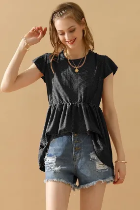 Temperature Control Technology Stretch Technology RUFFLED ELASTIC WAIST PUNCHING LACE TEE