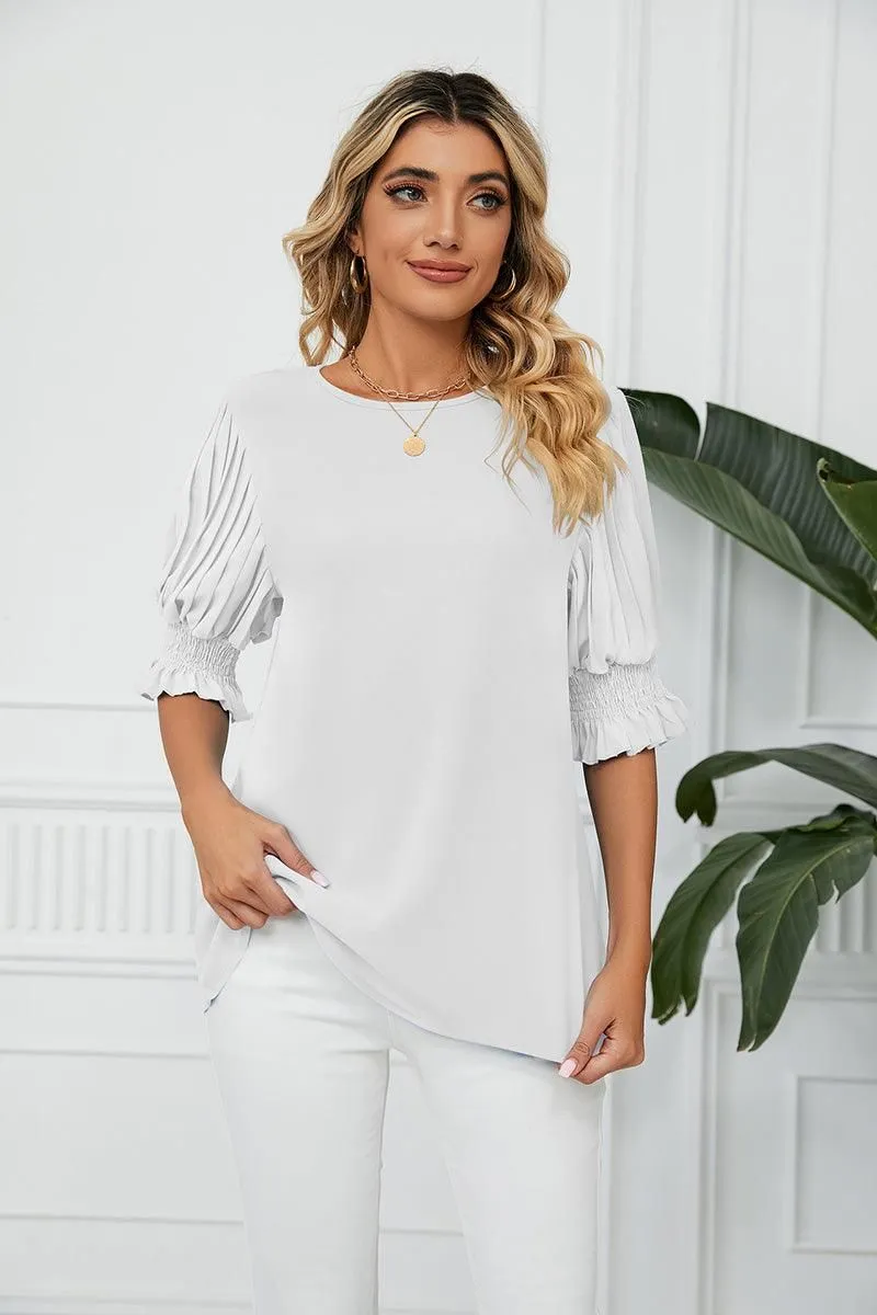 Lightweight Shirt Modern Casual RUFFLED PUFF SHORT SLEEVE LOOSE CHIFFON BLOUSE