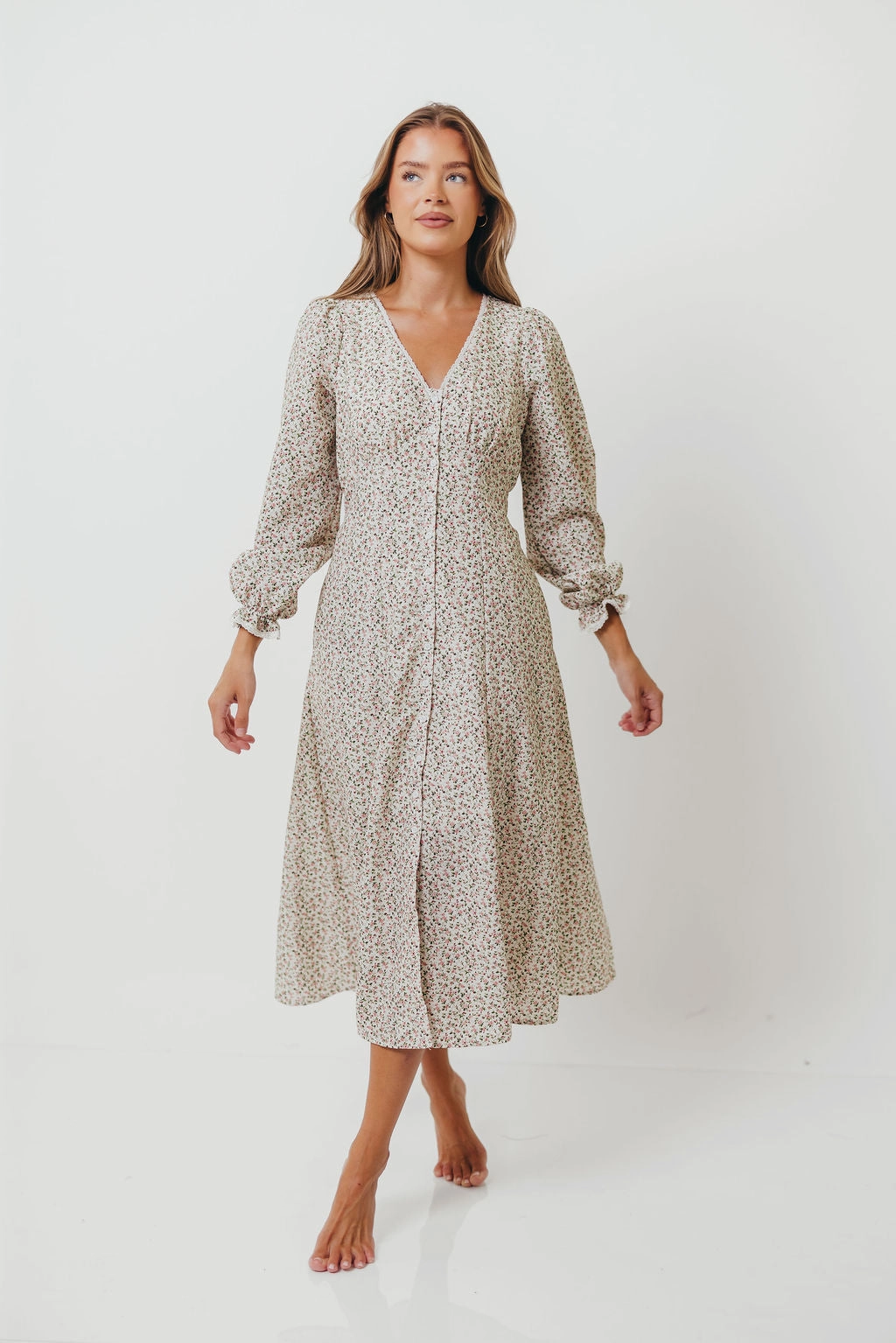 Contrast-Panel Form Focus Sadie Floral Midi Dress in Vintage English Rose