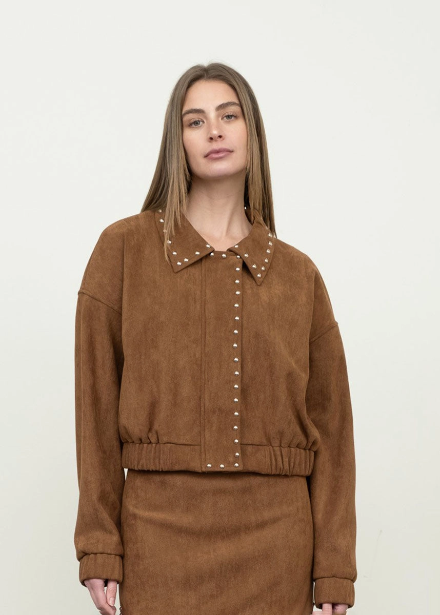 Taped Edges Versatile Style Sadie Studded Jacket - Camel