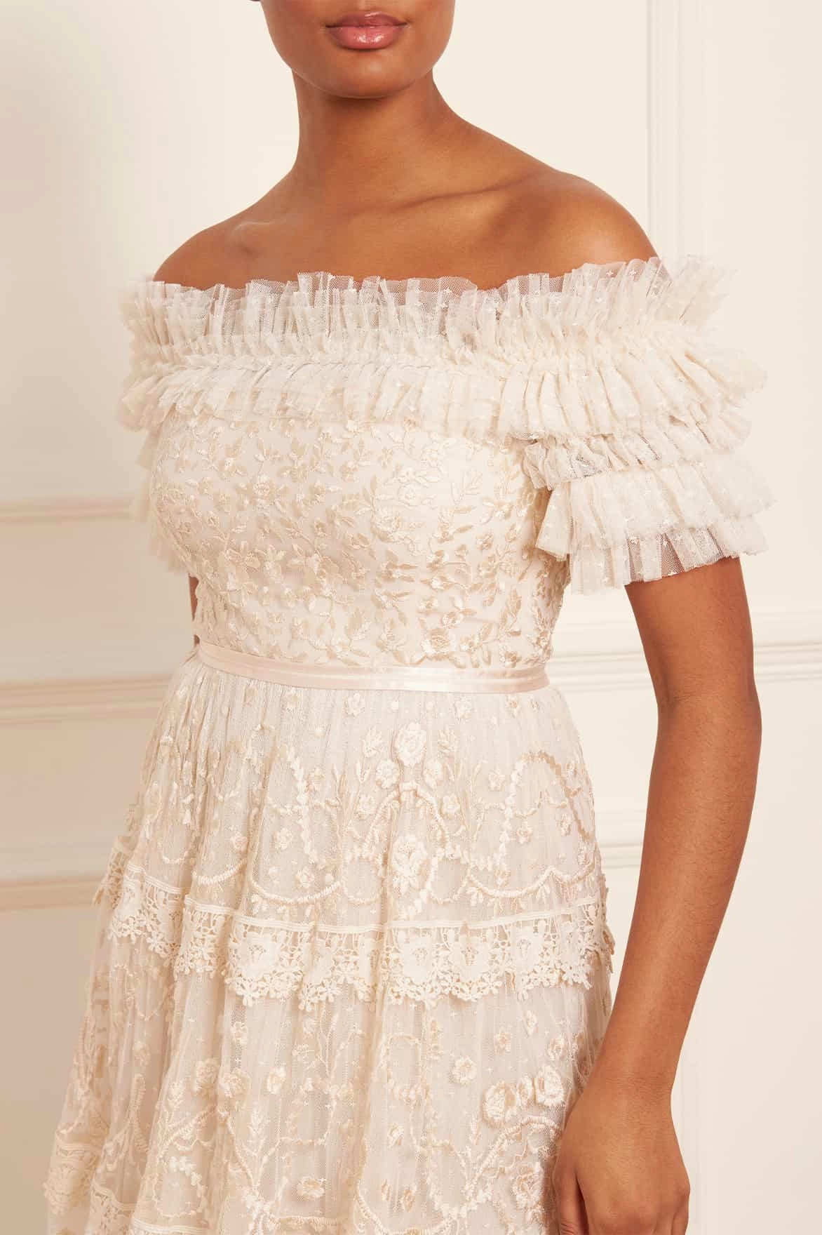 Midsummer Lace Off-Shoulder Gown Soft Appearance