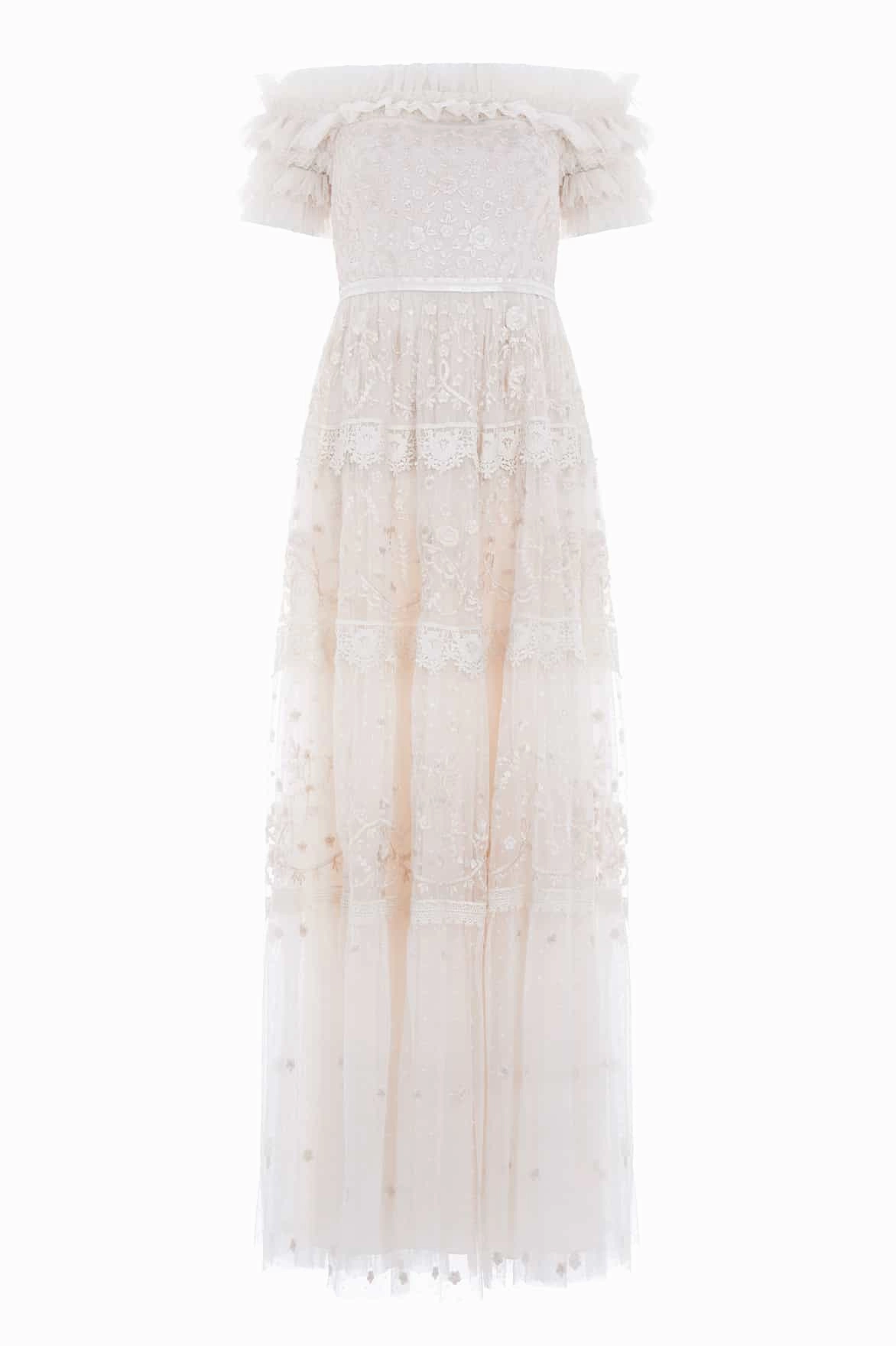 Coastal Chic Midsummer Lace Off-Shoulder Gown