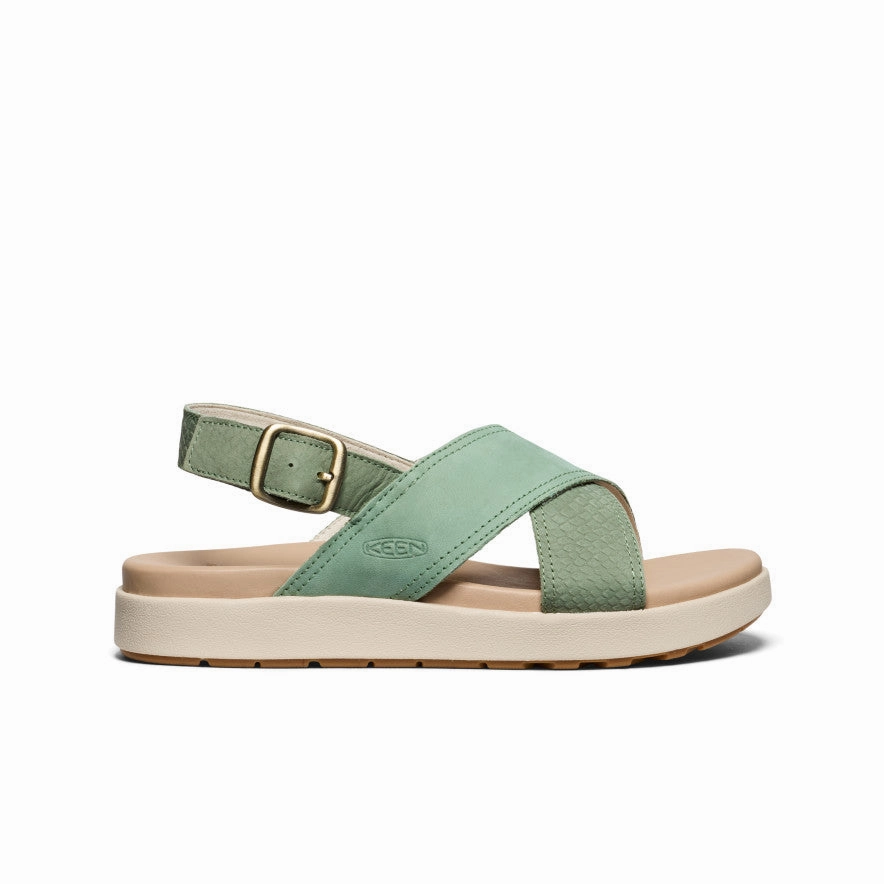 Comfortable Footwear for Summer Pool Wear Women's Elle Luxe Cross Strap Sandal  |  Granite Green/Granite Green