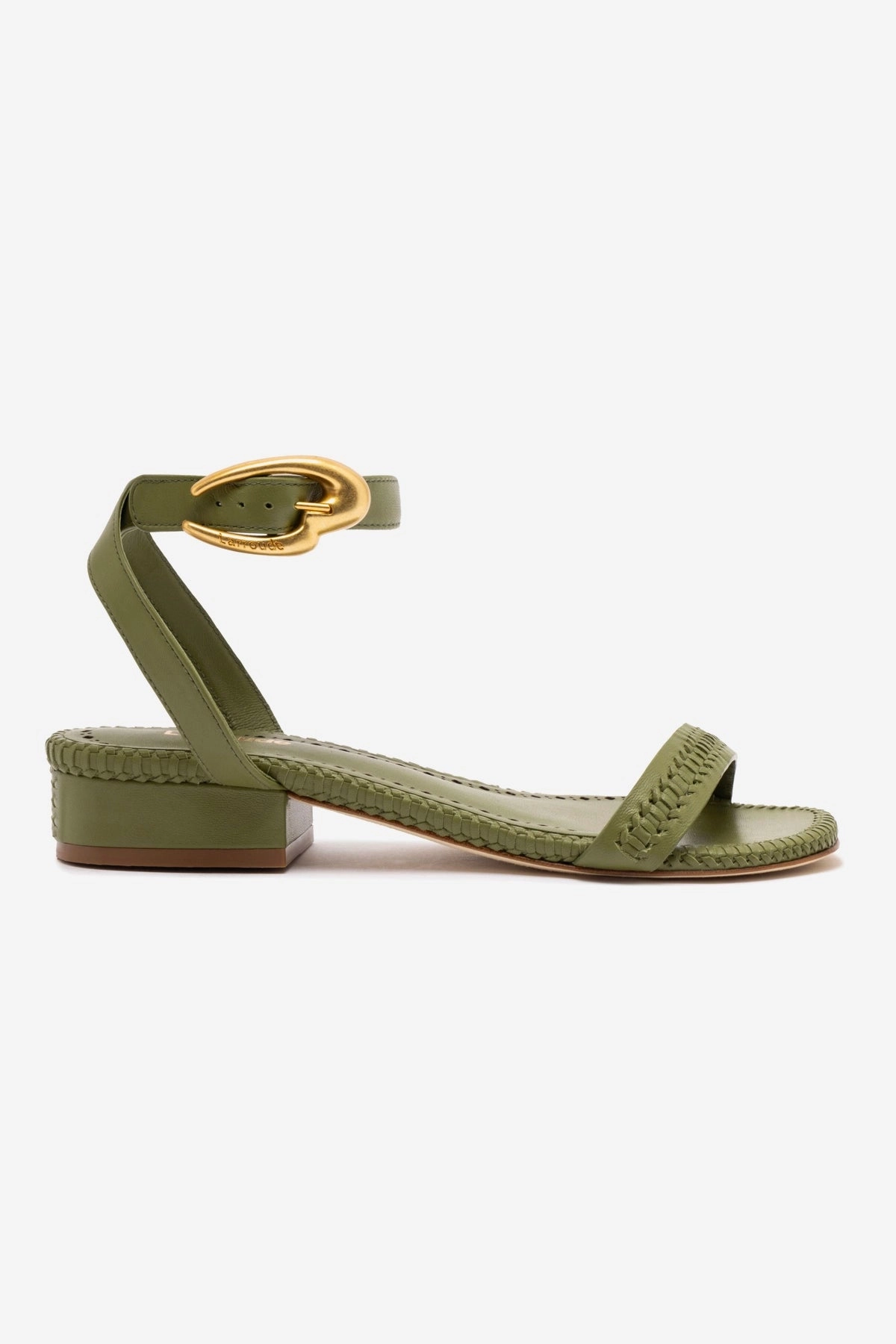Verona Flat Sandal In Seaweed Leather Work Break Open Front
