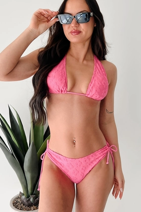 Beach Retreat Tummy Control Panel Sandy Feet Textured Floral Triangle Bikini (Pink)