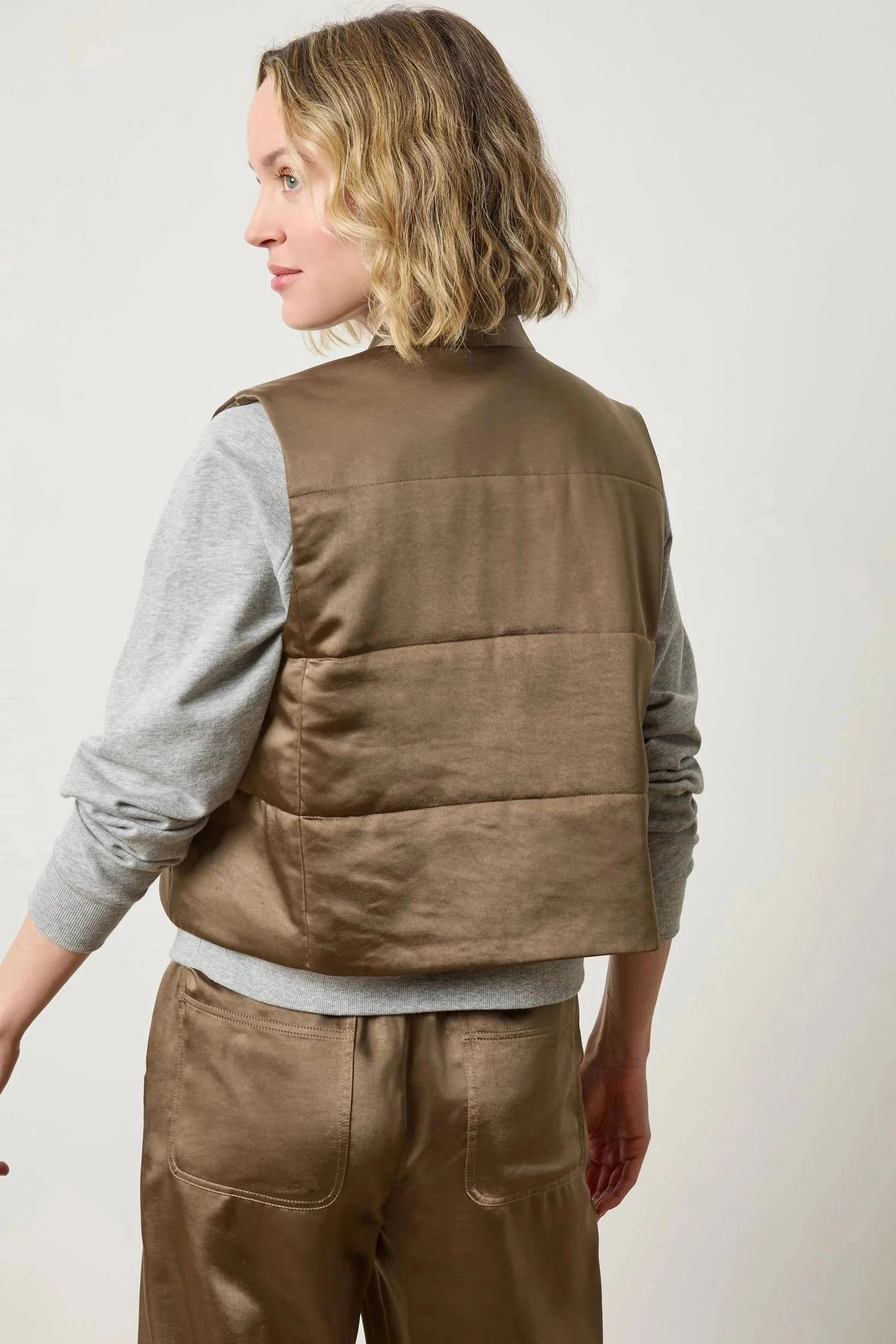 Rain Ready Satin Quilted Vest Parsley