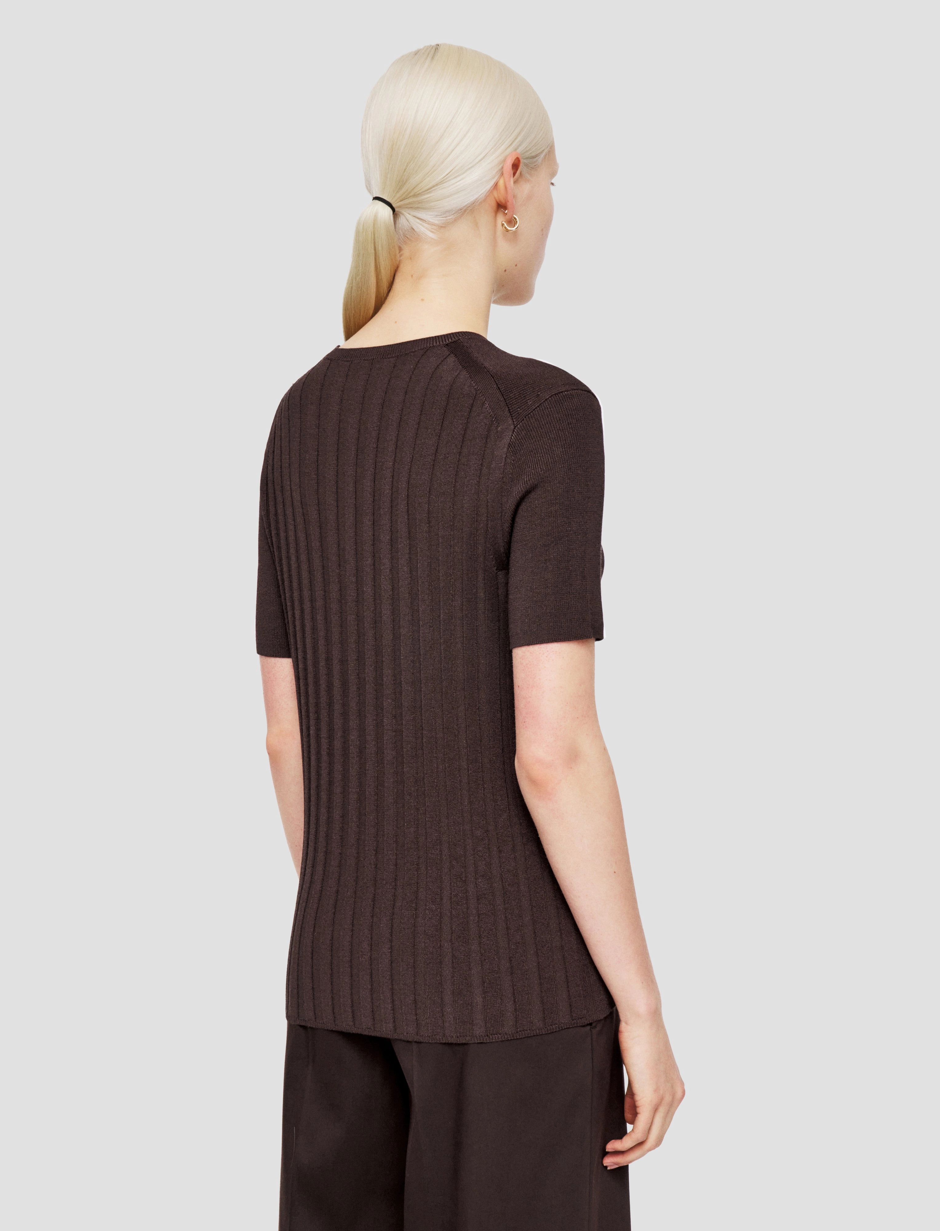 Drop Shoulder Design Satiny Rib Knit Top