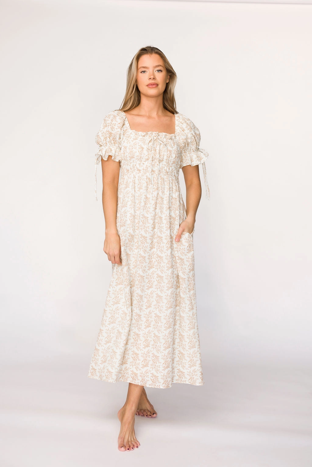 Savanna Steppe 100% Cotton Dress in Taupe - Bump Friendly & Inclusive Sizing (S-3XL) Zip Closure