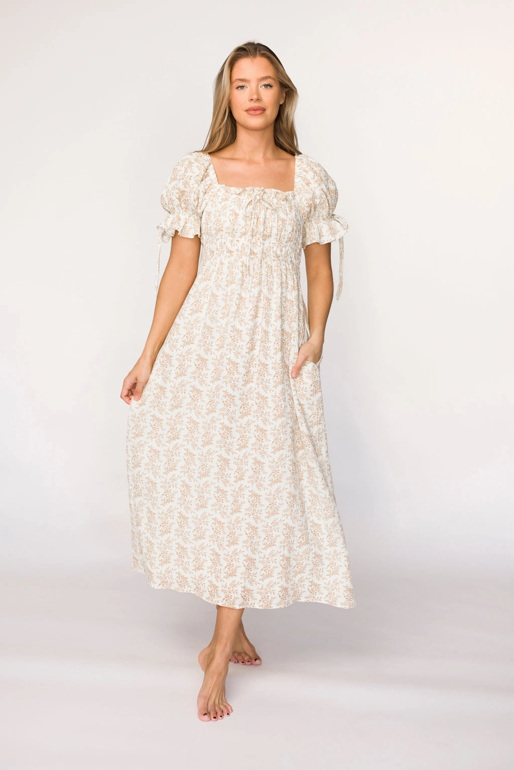 Garden Fresh Savanna Steppe 100% Cotton Dress in Taupe - Bump Friendly & Inclusive Sizing (S-3XL)