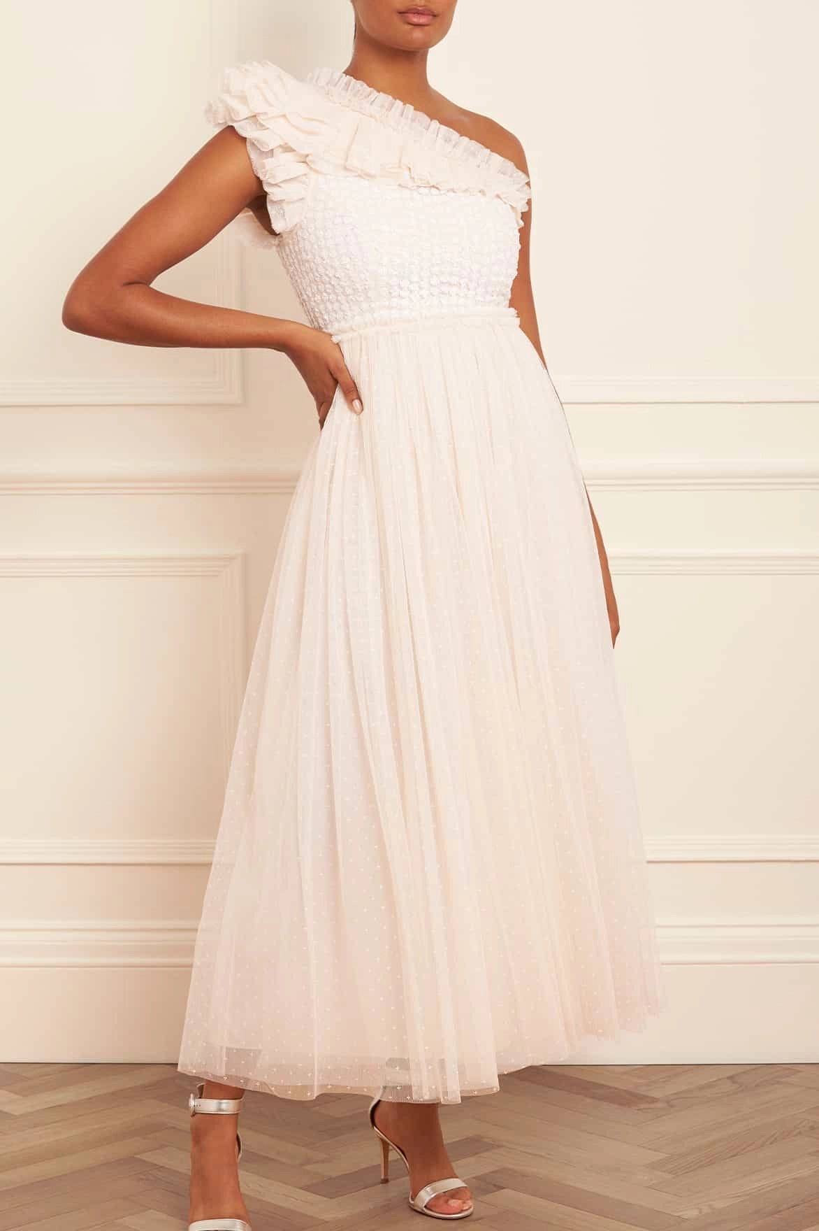 Effortless Look Raindrop Bodice One-Shoulder Ankle Gown