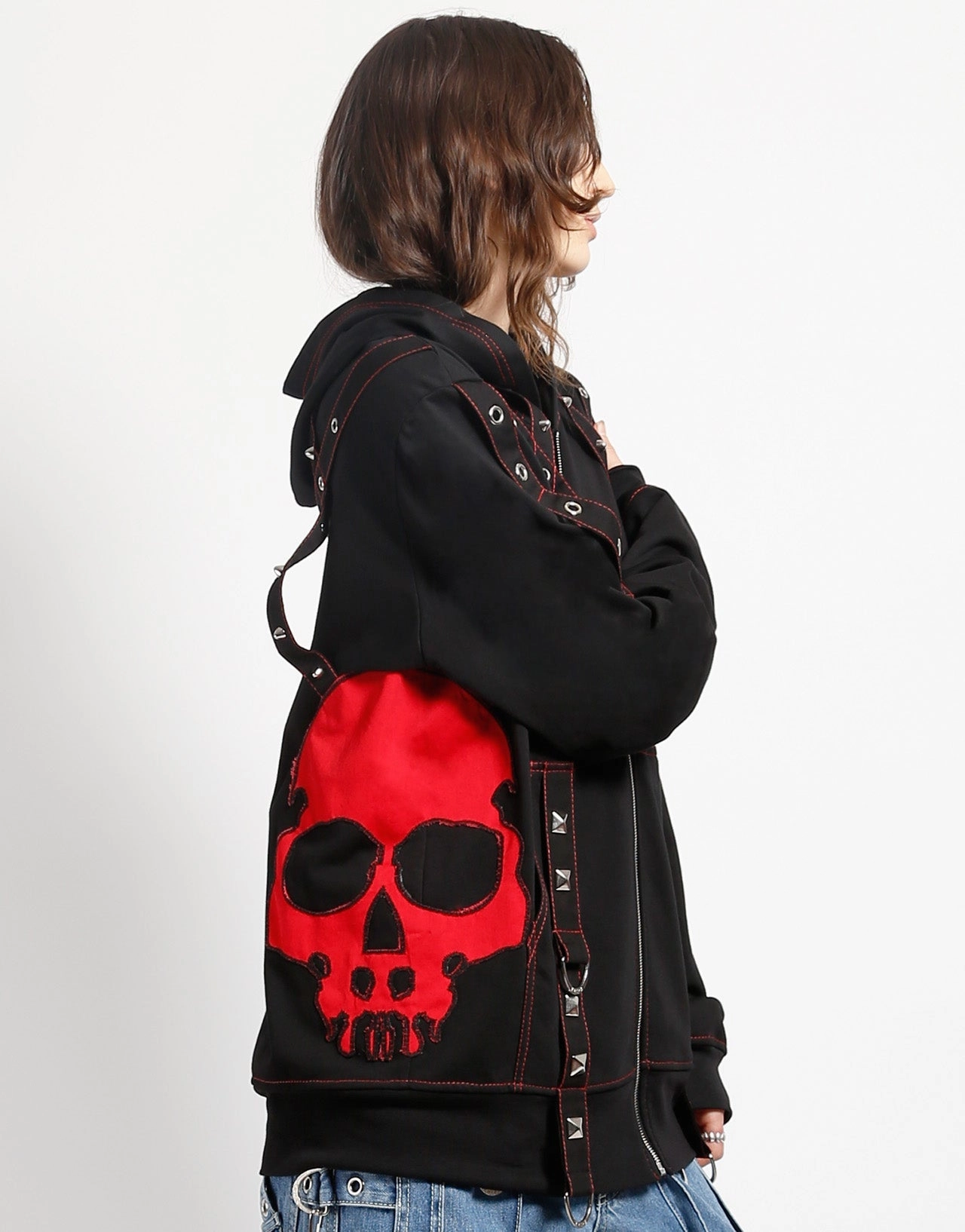 SCARE HOODY RED Weighted Hem Trim Reinforced Hem Stitching