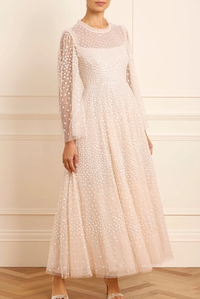 Resort Ready Scatter Dot Round Neck Ankle Gown